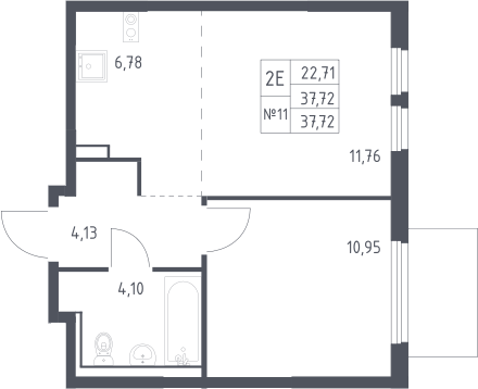 2-комн., 37.72 м², 8/17 этаж, ЖК «Пригород Лесное»