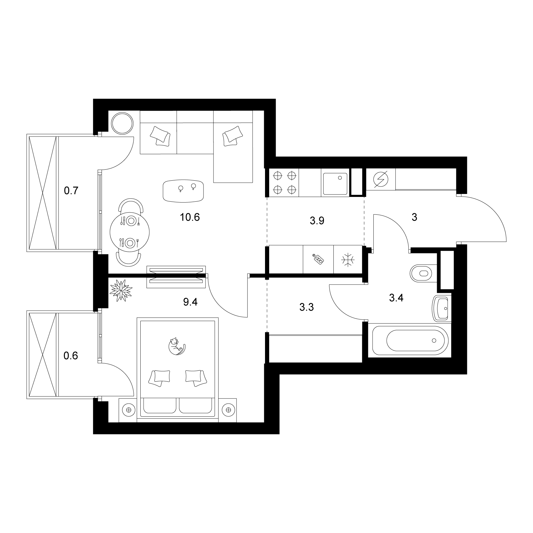 1-комн., 33.6 м², 3/20 этаж, ЖК «2-й Иртышский»