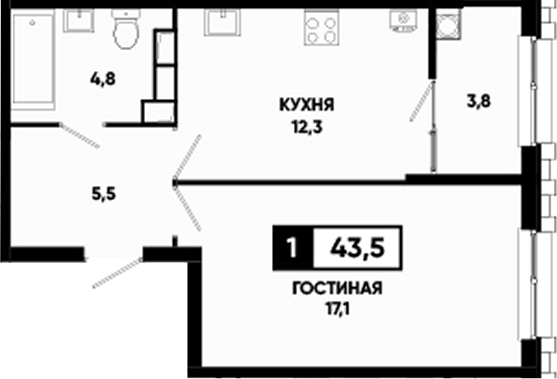 1-комн., 39.7 м², 12/24 этаж, ЖК «Основа. ГК ЮгСтройИнвест. Ставропольский край»