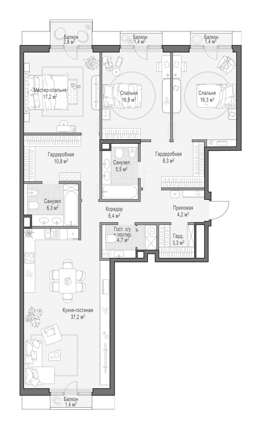 4+ комнаты, 136.7 м², 5/9 этаж, ЖК «Квартал Тишинский бульвар»