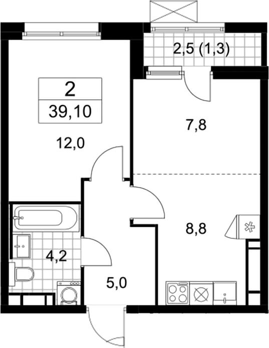 2-комн., 37.8 м², 17/17 этаж, ЖК «Скандинавия»