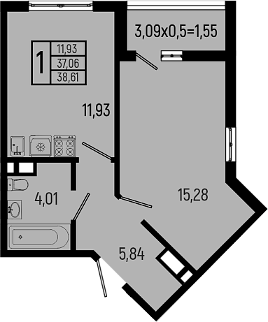 1-комн. квартира, 37.06 м² в ЖК Ботаника Хиллс — фото 2