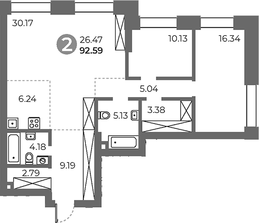 3-комн., 92.59 м², 21/24 этаж, ЖК «Павелецкая от Гранель»