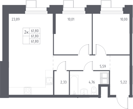 3-комн., 61.8 м², 12/23 этаж, ЖК «Тропарево Парк»