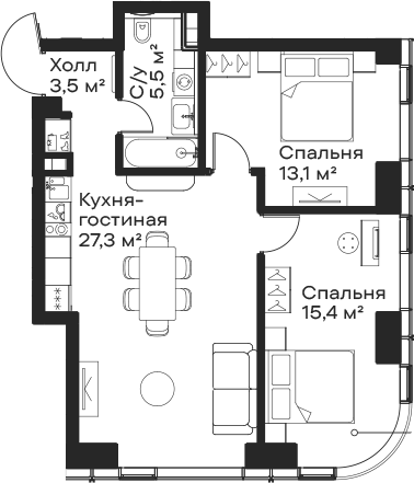 3-комн., 64.8 м², 6/59 этаж, ЖК «Сити Бэй»