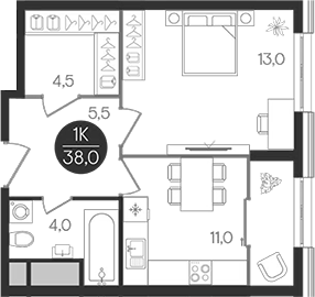 1-комн., 38 м², 20/32 этаж, ЖК «Кантемировский»