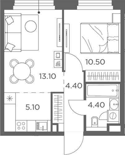 2-комн., 37.5 м², 15/20 этаж, ЖК «Белый Град»