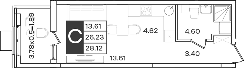 Студия, 26.23 м², 2/18 этаж, ЖК «Сюжеты»