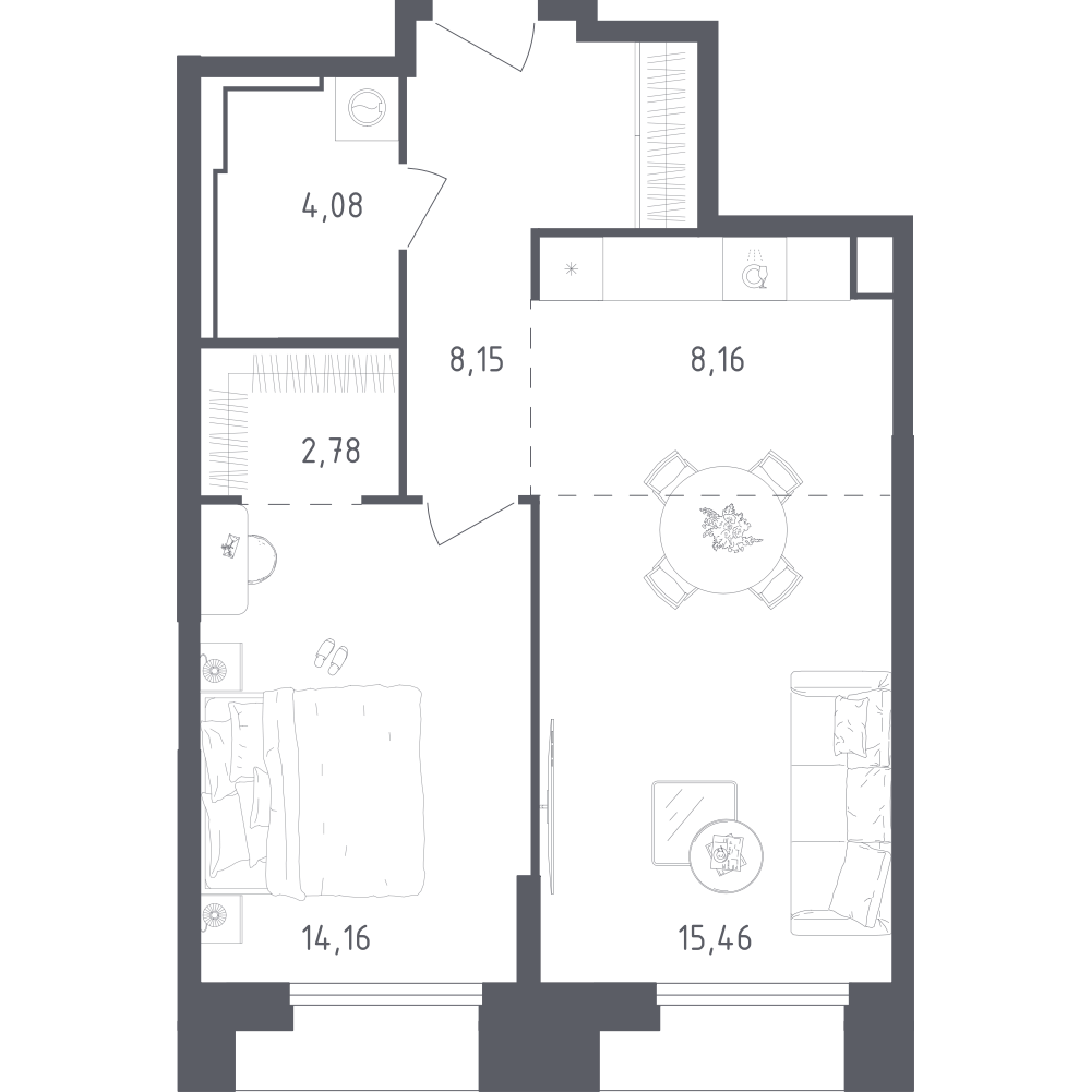 2-комн., 52.79 м², 20/28 этаж, ЖК «Скай Спутник»