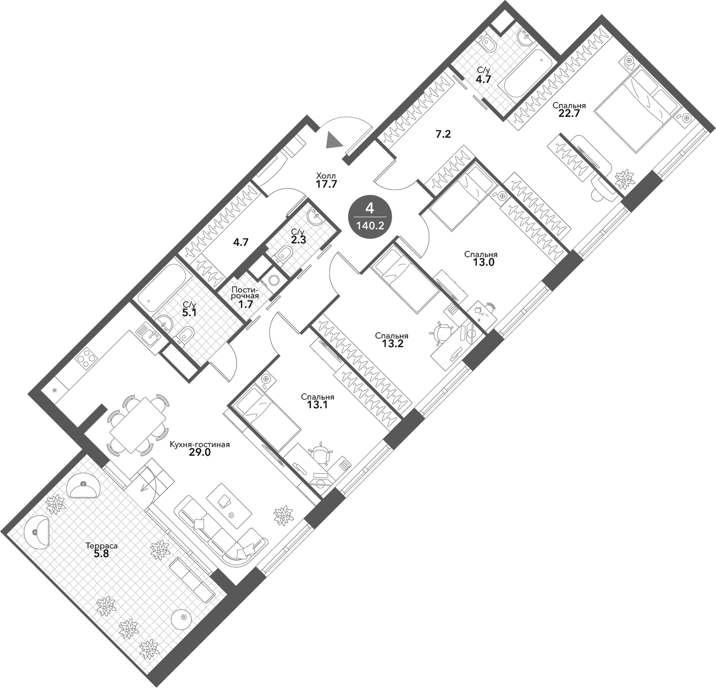 4+ комнаты, 134.4 м², 8/10 этаж, ЖК «Воксхолл»
