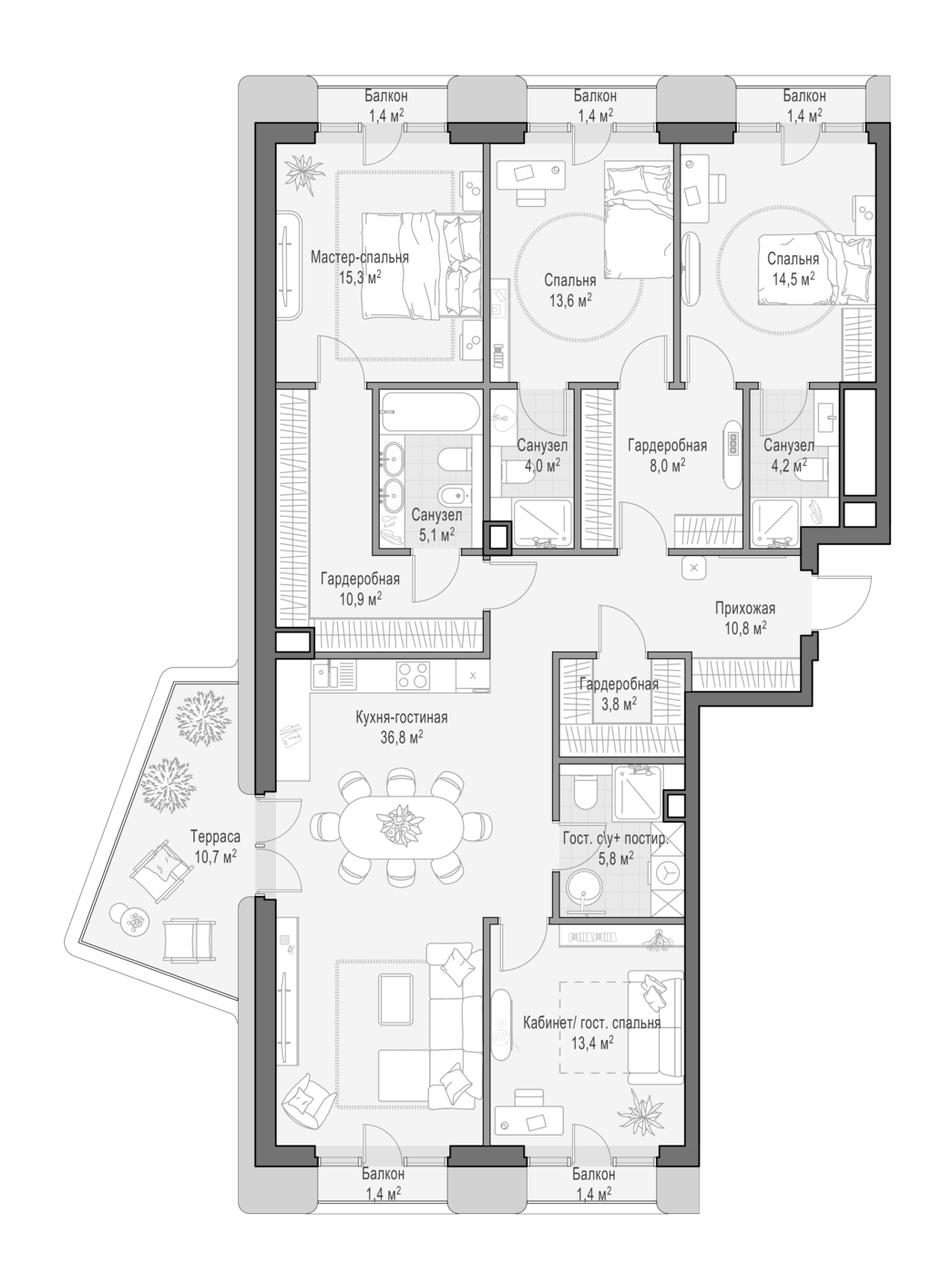 4+ комнаты, 146.29 м², 5/7 этаж, ЖК «Квартал Тишинский бульвар»
