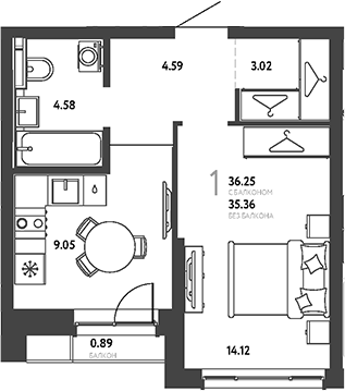 1-комн., 35.36 м², 17/18 этаж, ЖК «Страна.Парковая»