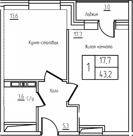 2-комн., 40.2 м², 11/12 этаж, ЖК «Троицкий»