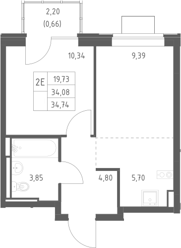 2-комн., 34.08 м², 12/12 этаж, ЖК «Богдановский лес»
