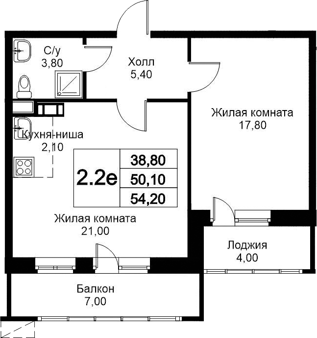 2-комн., 50.1 м², 9/12 этаж, ЖК «Кашинцево»