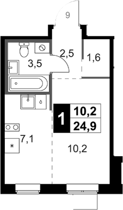 Студия, 25.5 м², 15/18 этаж, ЖК «1-й Ясеневский»