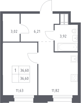 1-комн., 36.6 м², 5/23 этаж, ЖК «Тропарево Парк»