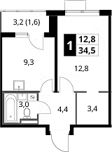 1-комн., 32.9 м², 22/24 этаж, ЖК «1-й Донской»