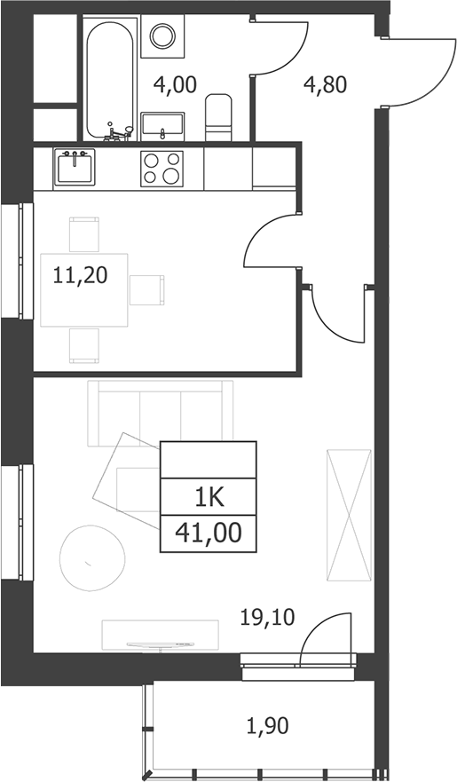 1-комн., 39.1 м², 11/16 этаж, ЖК «Октябрьский»