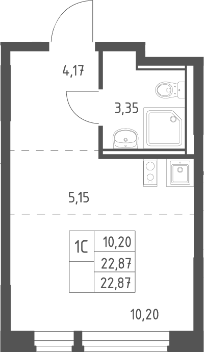 Студия, 22.87 м², 2/17 этаж, ЖК «Квартал Ивакино»