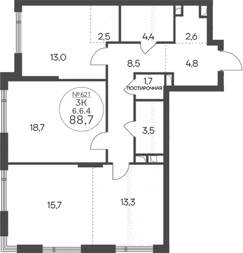 3-комн., 88.7 м², 6/10 этаж, ЖК «Клубный квартал КРЫЛАТСКАЯ 33»