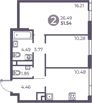 2-комн., 51.54 м², 24/28 этаж, ЖК «Нижегородская от Гранель»