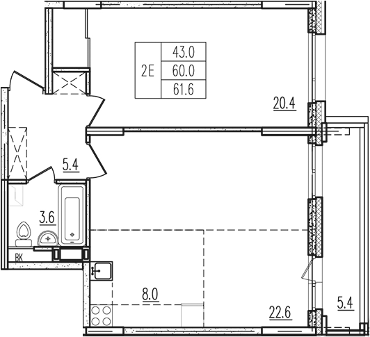 2-комн., 60.1 м², 5/9 этаж, ЖК «Пироговская ривьера. Мытищи»