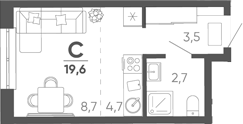 Студия квартира, 19.6 м² в ЖК Барса — фото 2