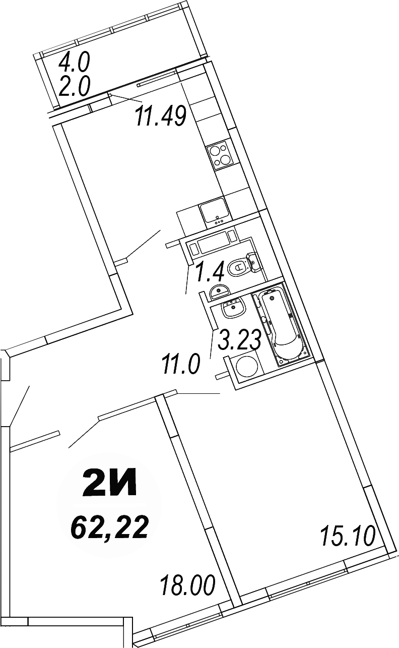 2-комн., 60.22 м², 1/4 этаж, ЖК «Шолохово»