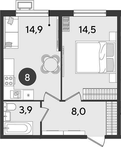2-комн. квартира, 41.3 м² в ЖК Парк Победы — фото 2
