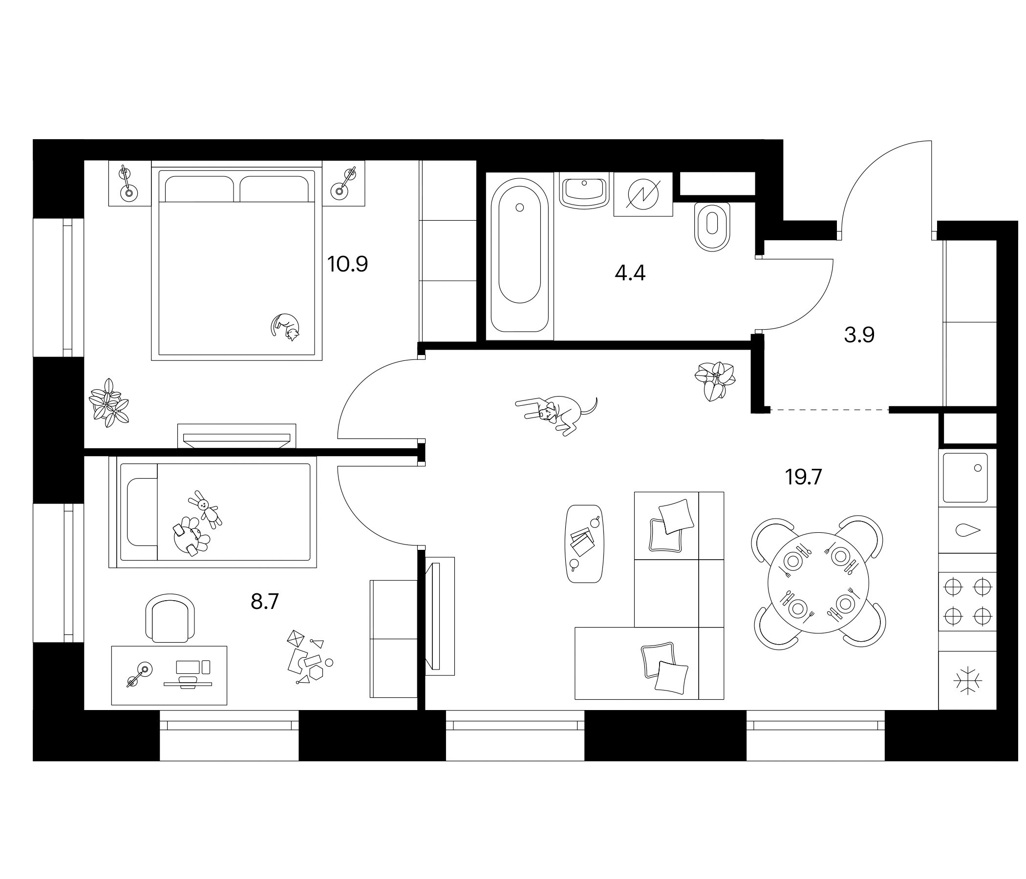 2-комн., 47.6 м², 11/12 этаж, ЖК «Москворечье»