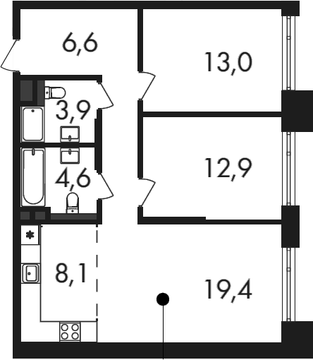 3-комн., 71.1 м², 2/25 этаж, ЖК «Петровский Парк II»