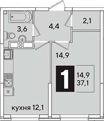 1-комн. квартира, 37.1 м² в ЖК Самолет — фото 2