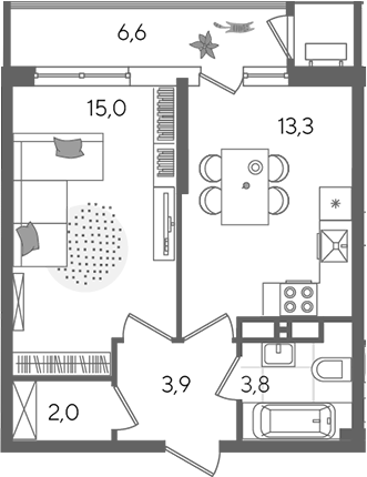1-комн. квартира, 38 м² в ЖК Рекорд — фото 2