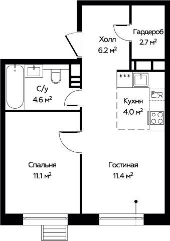 2-комн., 38.5 м², 17/20 этаж, ЖК «ЭкоБунино»