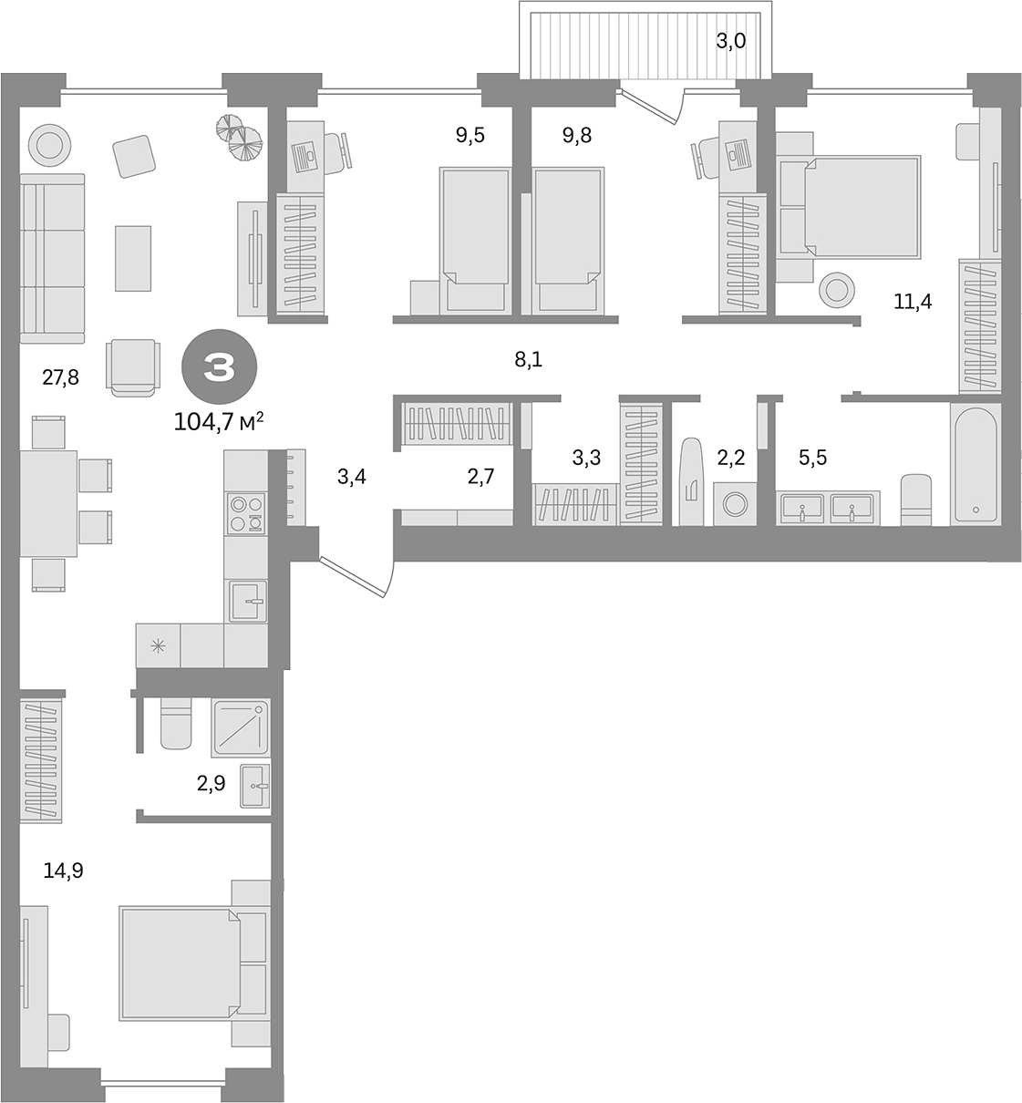 4+ комнаты, 101.7 м², 2/9 этаж, ЖК «Первый квартал. Вторая очередь»