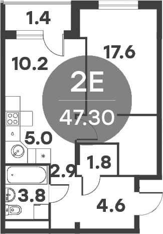 2-комн., 44.5 м², 5/6 этаж, ЖК «Равновесие»