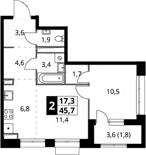 2-комн., 43.9 м², 16/21 этаж, ЖК «1-й Саларьевский»