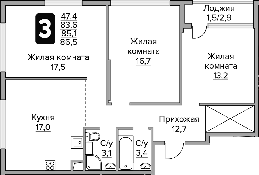 3-комн. Гранель Бригантина