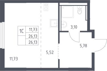 Студия, 26.13 м², 14/17 этаж, ЖК «Пригород Лесное»