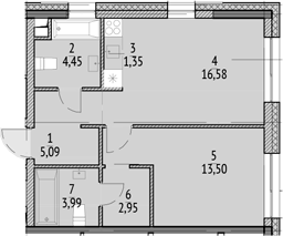 2-комн., 47.91 м², 16/21 этаж, ЖК «N'ICE LOFT»