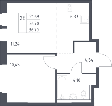 2-комн., 36.7 м², 2/17 этаж, ЖК «Пригород Лесное»