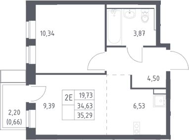 2-комн., 34.14 м², 13/17 этаж, ЖК «Пригород Лесное»