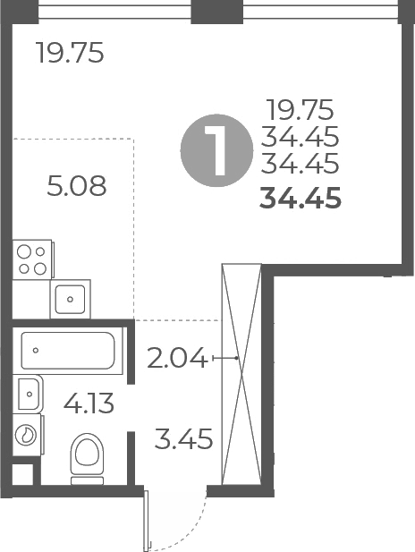 Студия, 34.45 м², 7/9 этаж, ЖК «Мневники от Гранель»