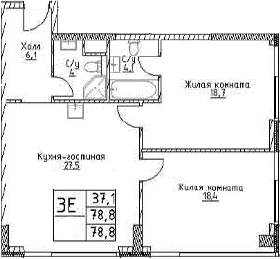 3-комн., 78.8 м², 5/29 этаж, ЖК «Наметкин Тауэр»