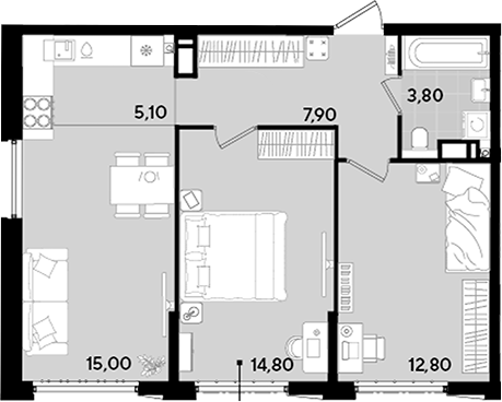 3-комн., 59.4 м², 10/18 этаж, ЖК «Порто-Ново»