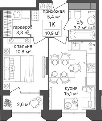 1-комн., 38.3 м², 6/30 этаж, ЖК «Гостиничный комплекс Варшавские ворота»