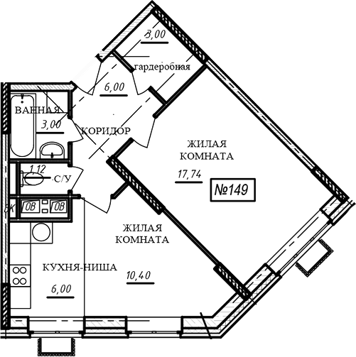 2-комн., 47.3 м², 14/16 этаж, ЖК «Краснофлотский»