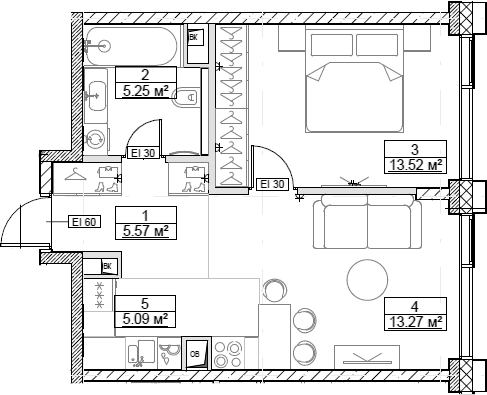 2-комн., 42.7 м², 17/24 этаж, ЖК «Сити Бэй»