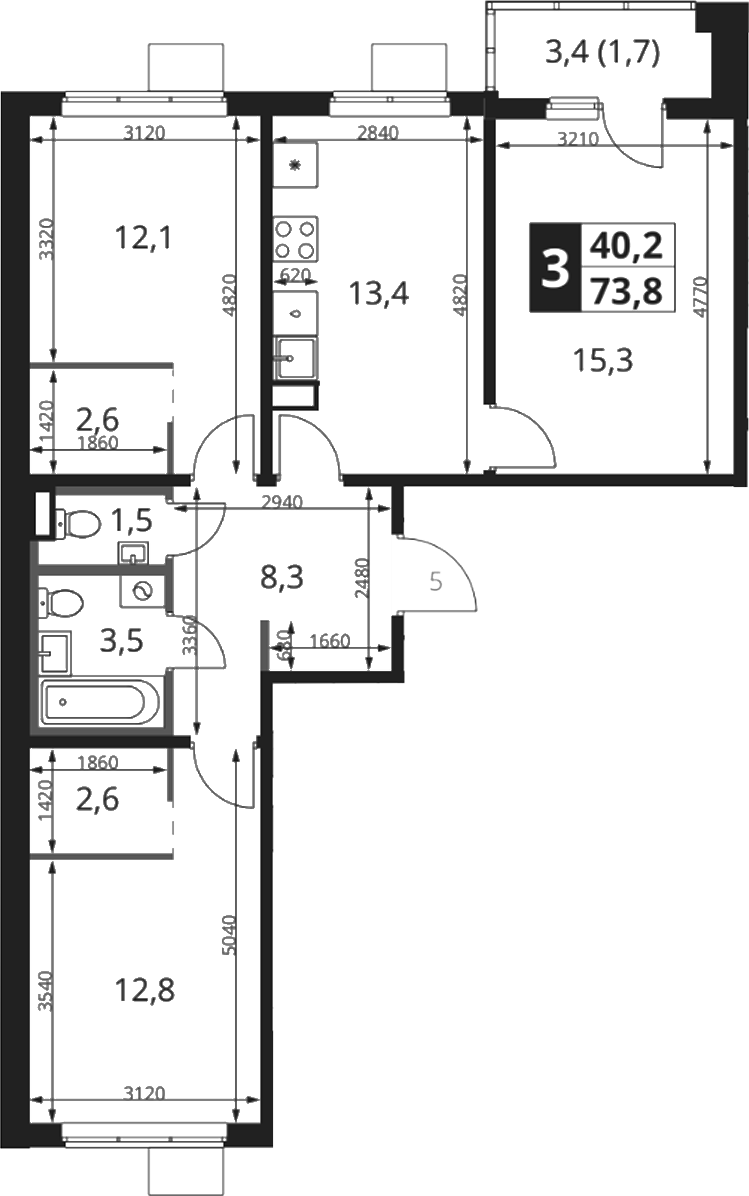 3-комн., 72.1 м², 18/18 этаж, ЖК «1-й Ясеневский»